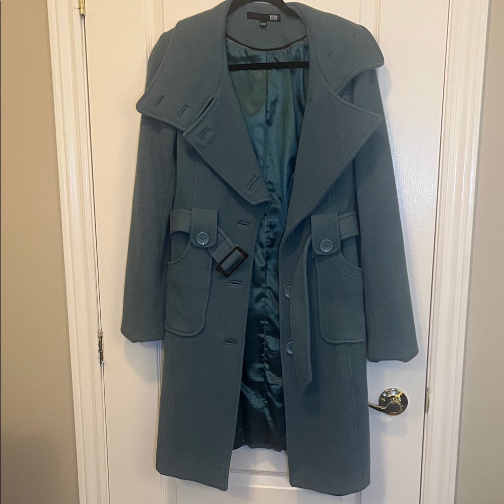 78% wool Vintage Bedo Elegant Turquoise Grey Trench Coat